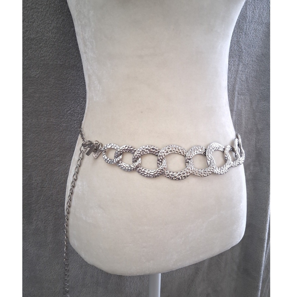 Chicos Chain Belt Silver Tone Hammered Textured Link Y2K Statement Boho Hippie
